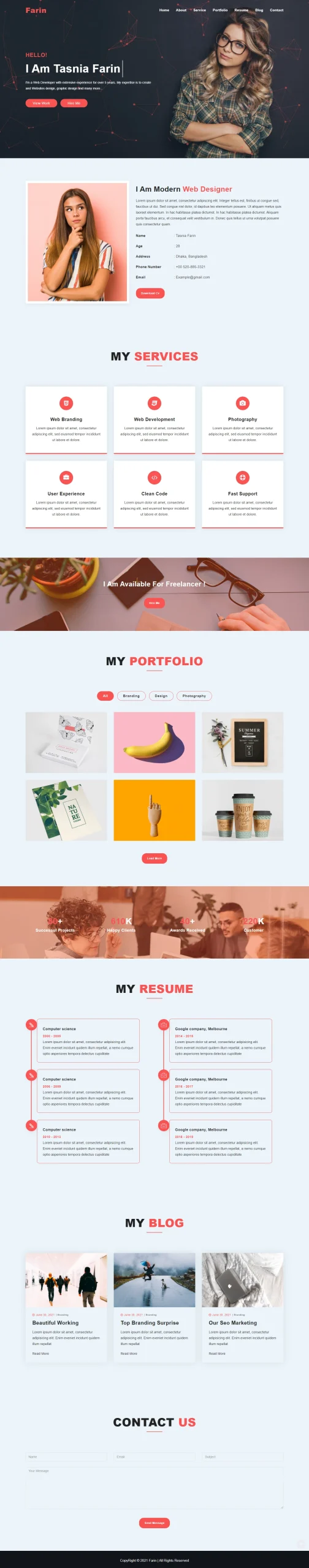 Farin Personal Portfolio Bootstrap4 Template