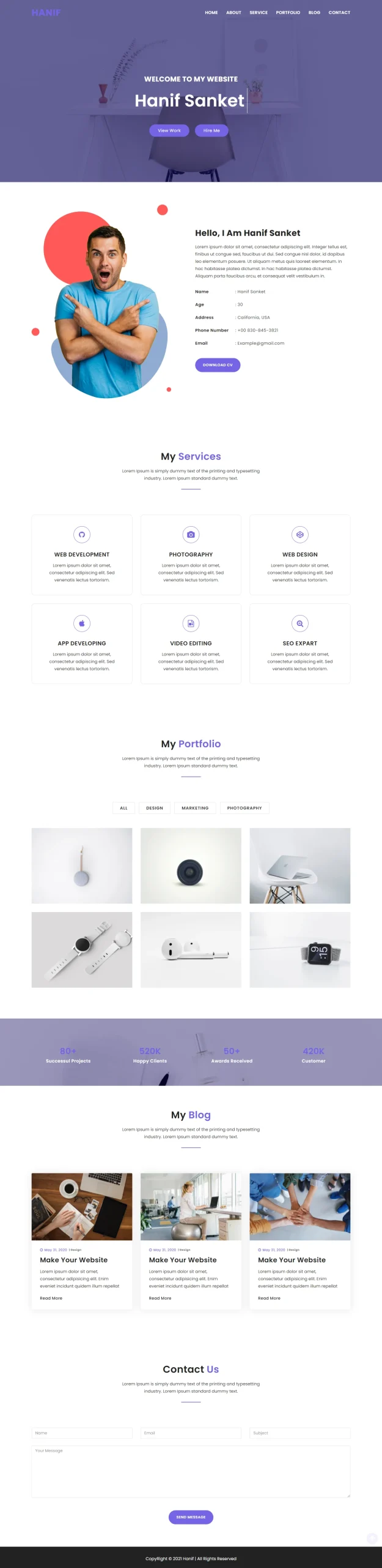 Hanif Personal Portfolio Website Template