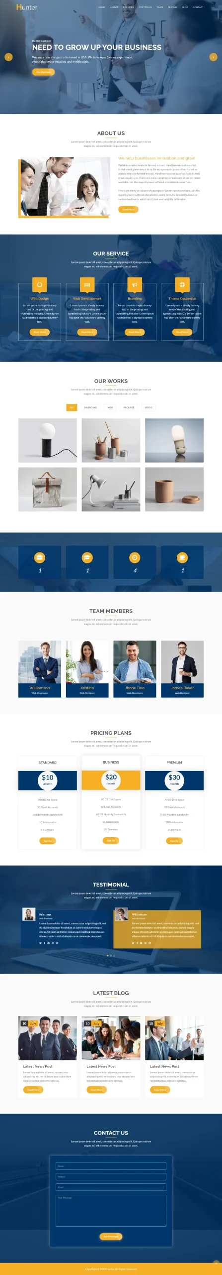 Hunter One Page Corporate Website HTML5 Template