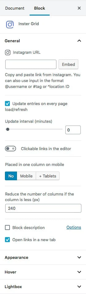 Inster – Instagram Block for WordPress Gutenberg Editor