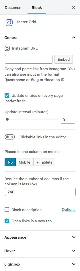 Inster – Instagram Block for WordPress Gutenberg Editor