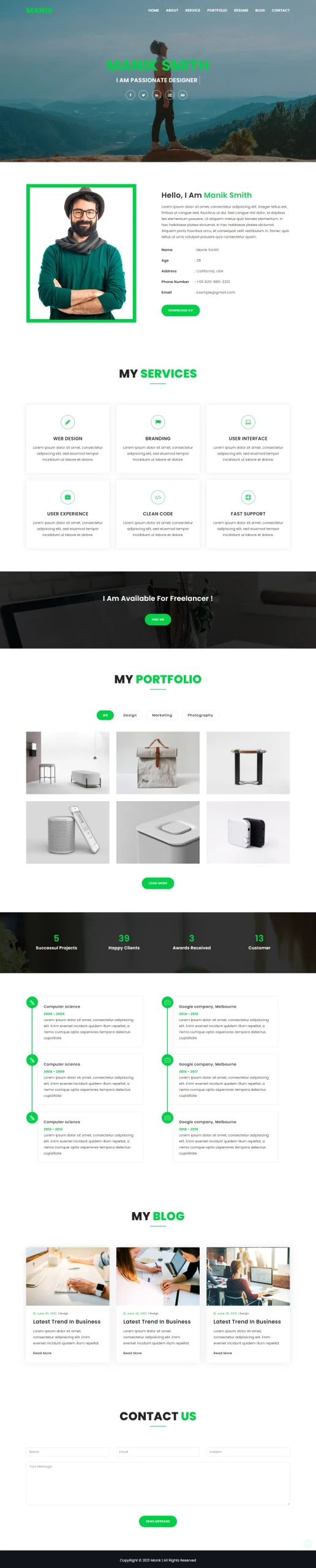 Manik Personal Portfolio HTML Template