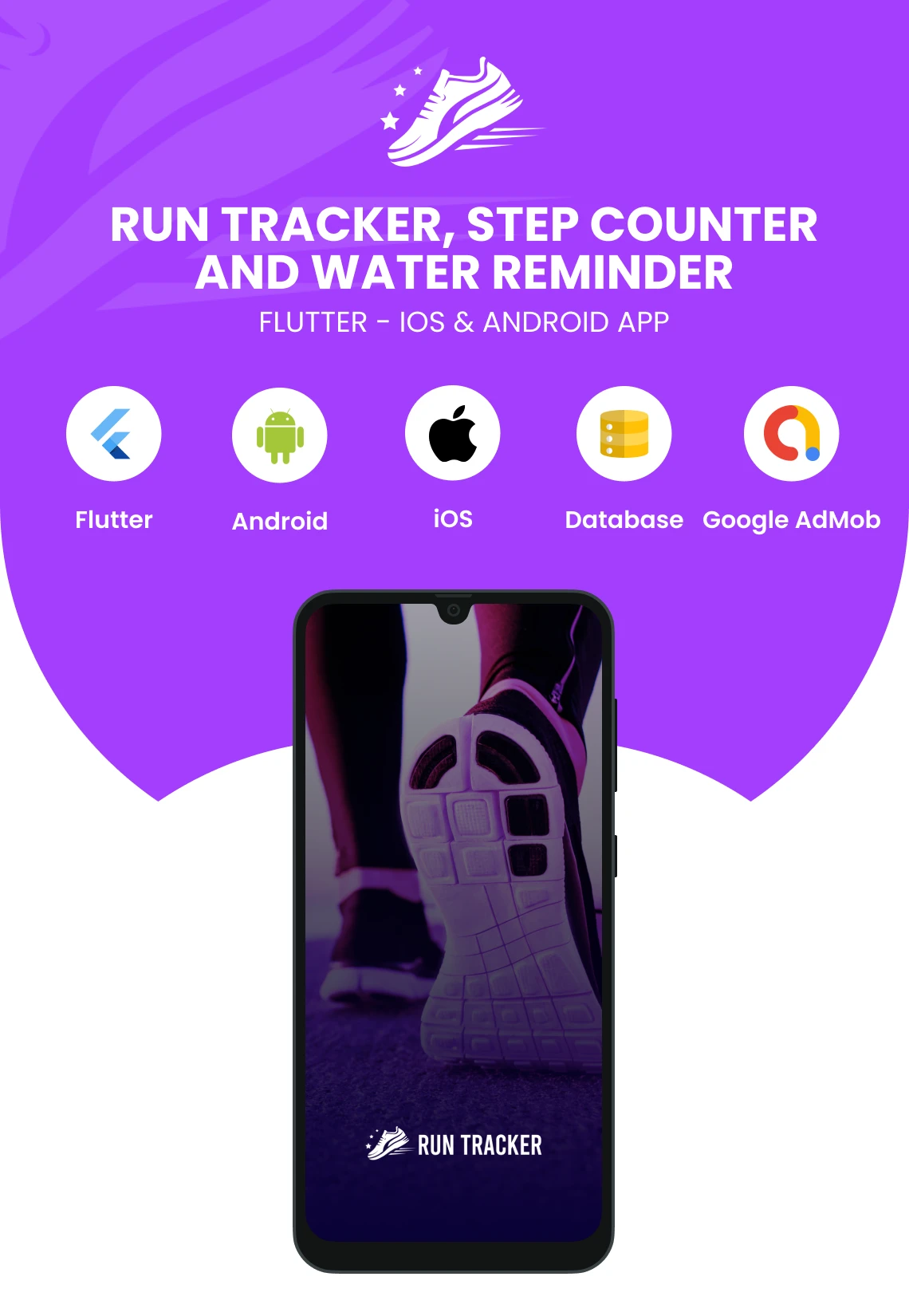 Run Tracker, Step Counter and Water Reminder - Flutter Android & iOS App (20 Languages)