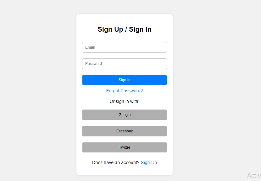 sign up and sign in login page