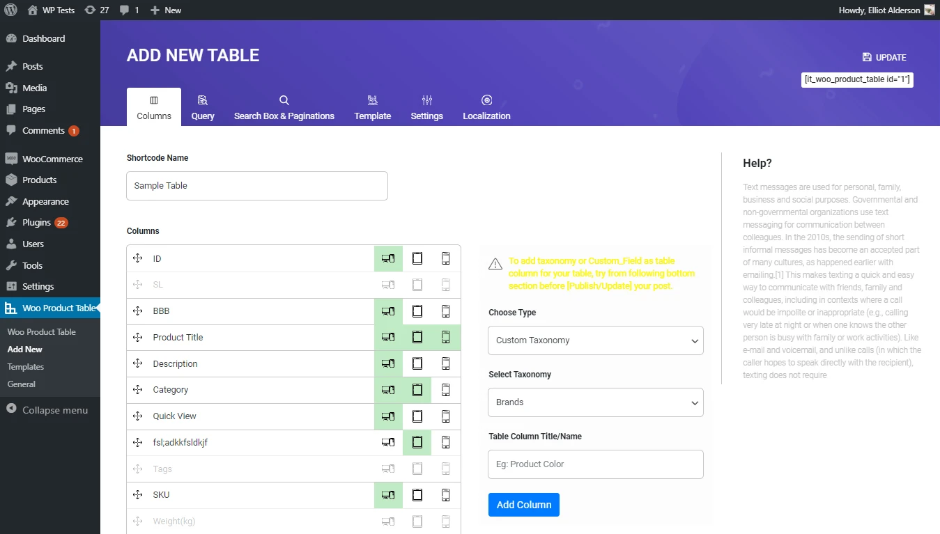 WooCommerce Product Table